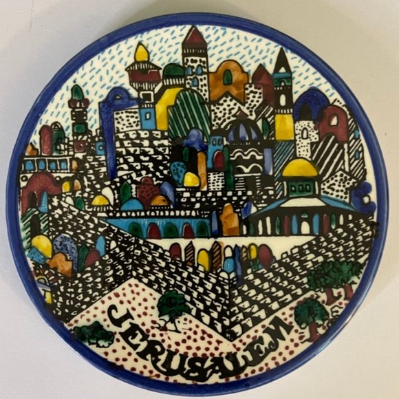 Vtg Hand Painted JERUSALEM Pottery Ceramic Wall Plate- Vibrant Colors - Picture 2 of 4